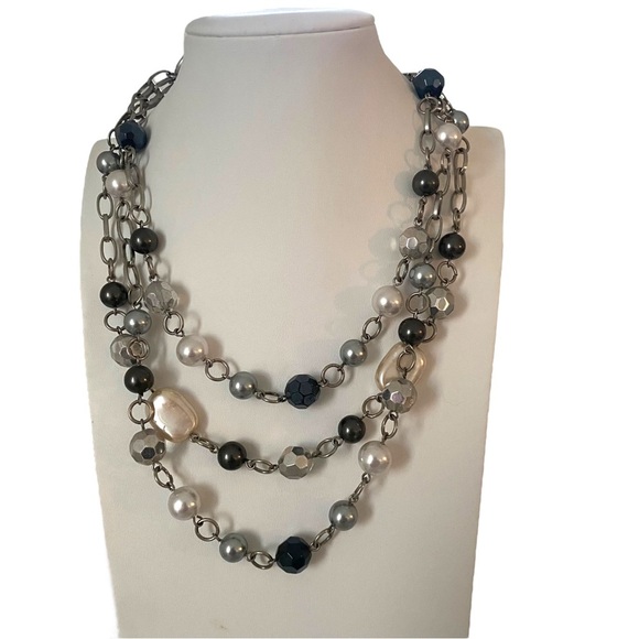 Lia Sophia Jewelry - Lia Sophia beaded multi strand chain necklace tiered silver black